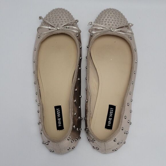 Nine West Women's Metallic Curvy 3 Bow Tie Studded Ballet FlatsSize 9.5 M - Picture 5 of 13